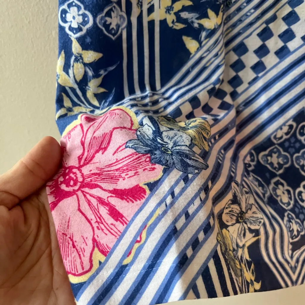 Chicos Sz XL Floral Slub Short Sleeve Tee Shirt Pullover Blouse Top Blue Pink - Image 3