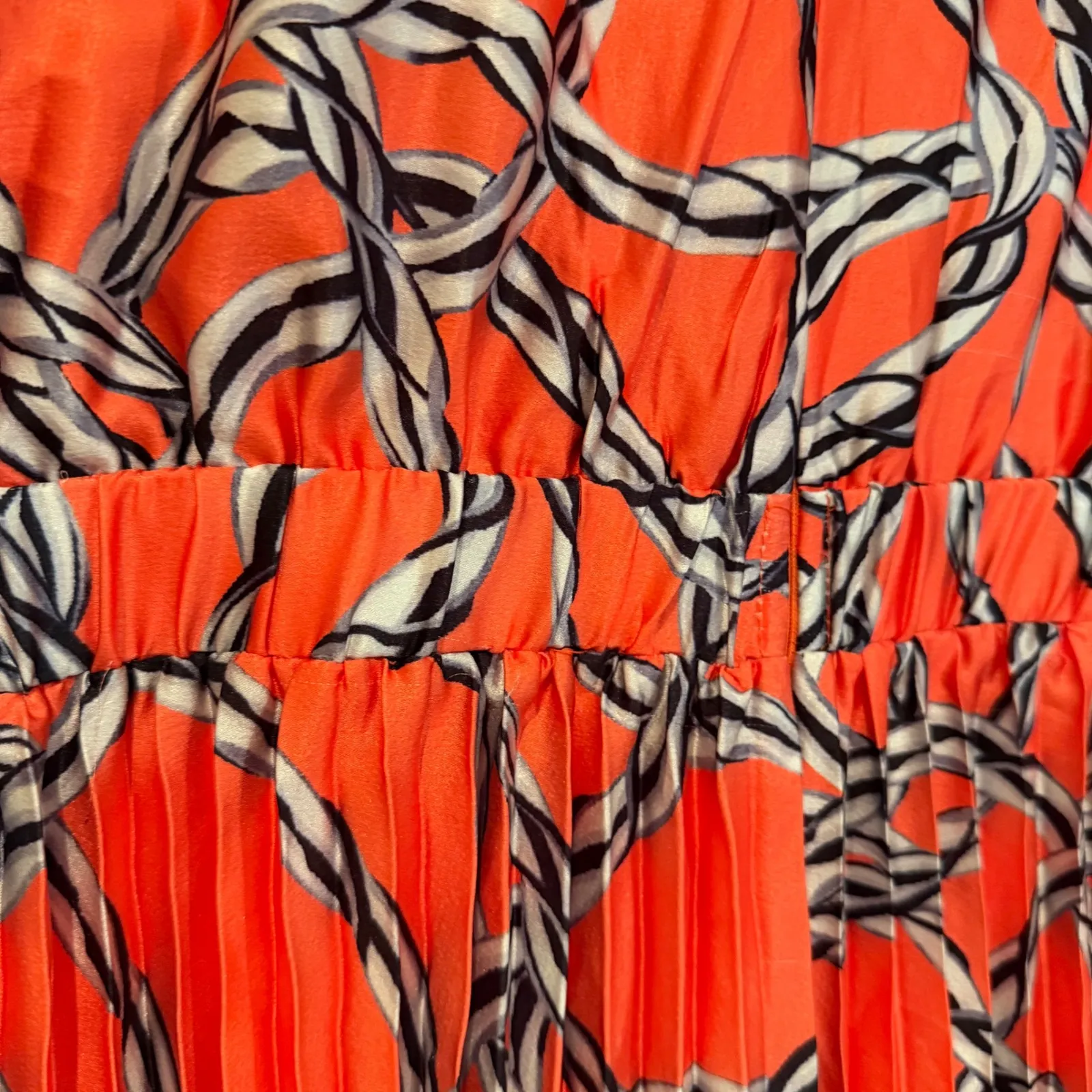 L'ATISTE Balloon Sleeve Pleated Wide Leg Jumpsuit Tie Front Women's Large Orange - Image 12