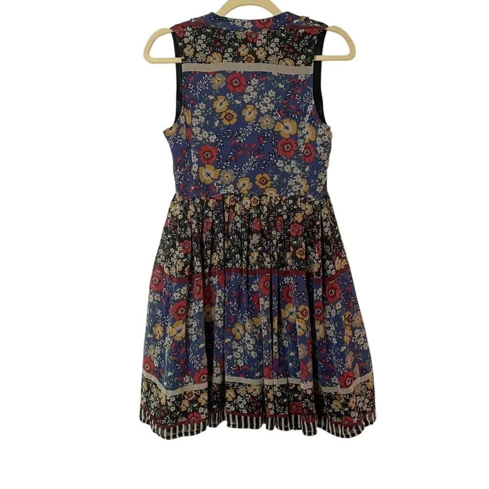 Hinge Blue Silk Floral Sleeveless Ruffled Dress Womens S Cottage Core Fairy - Image 9