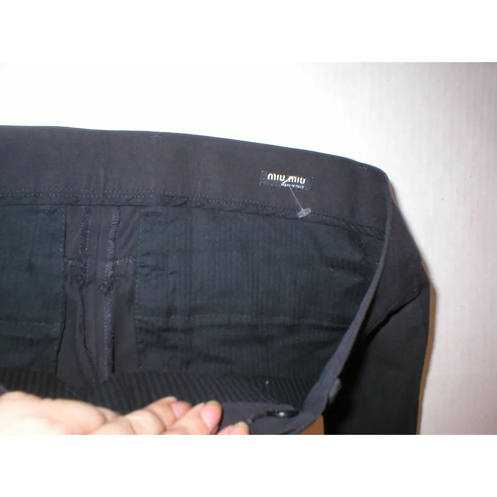 New NWT Designer Womens Miu Miu Italy Pants Black 46 12 Knee Seams Unique Crop - Image 6