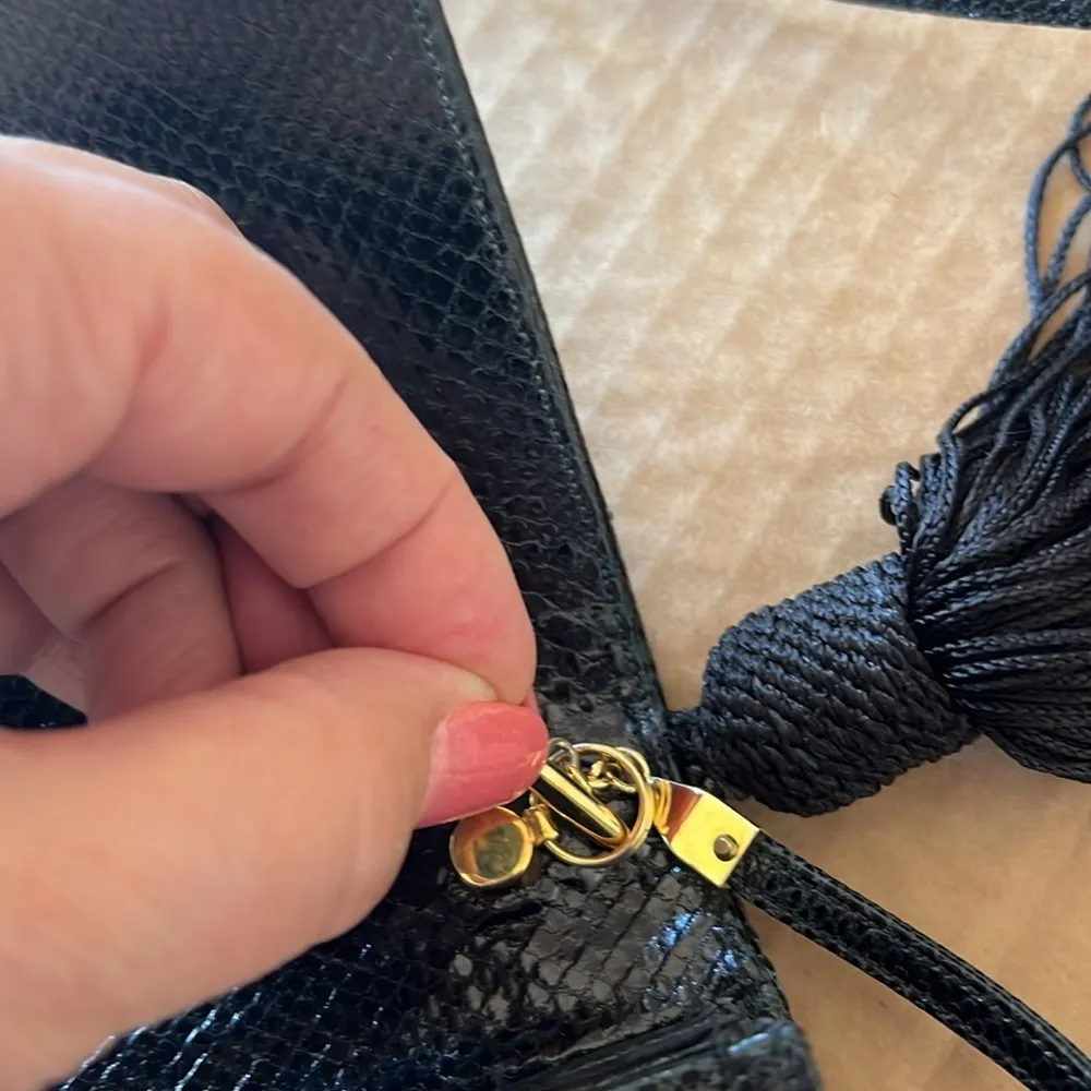 Judith Leiber vintage embroidered Suede evening mini bag with tassles, black - Image 13