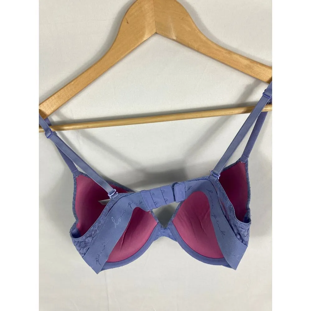 VS Pink Leopard Print Wear Everywhere Pushup Purple Bra Size 32D - Image 4