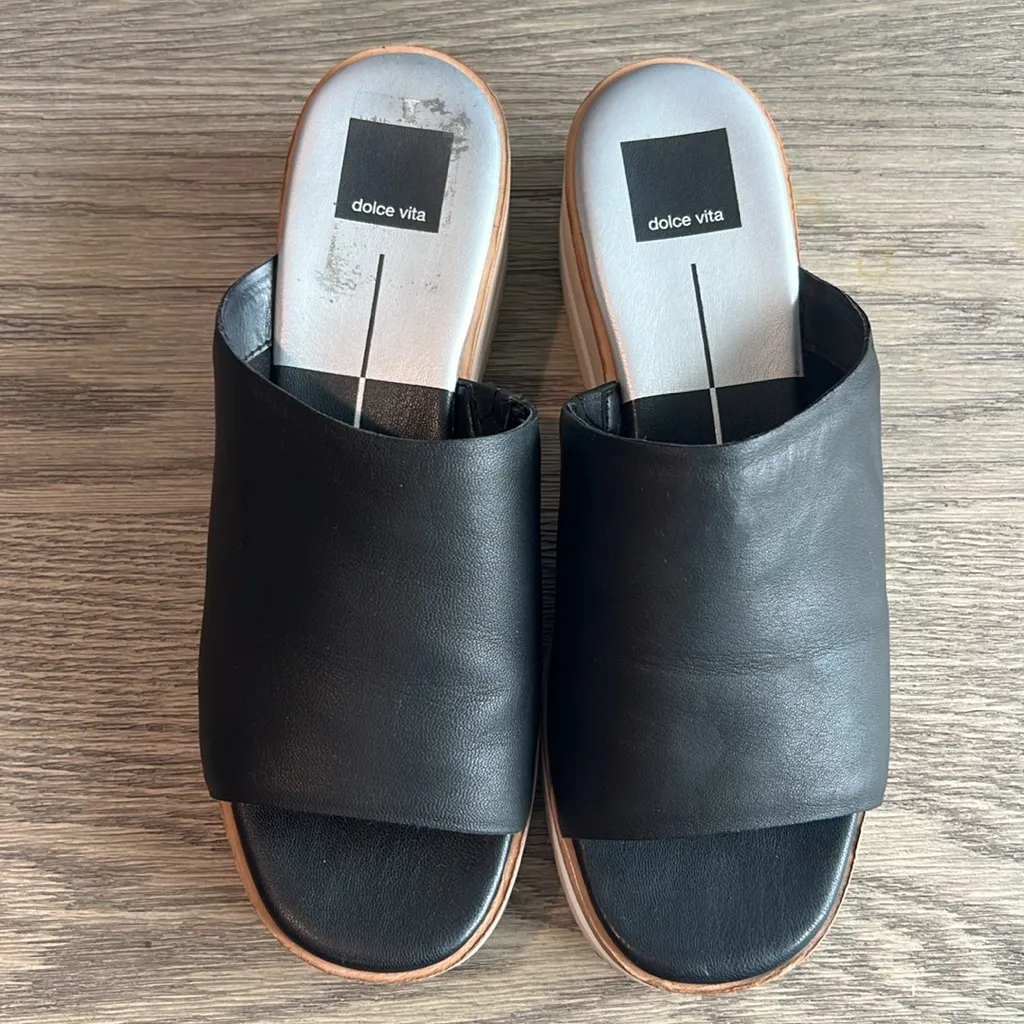 Dolce Vita Women's Freta Platform Sandals Size 8 1/2 Black White Khaki Slip On - Image 3