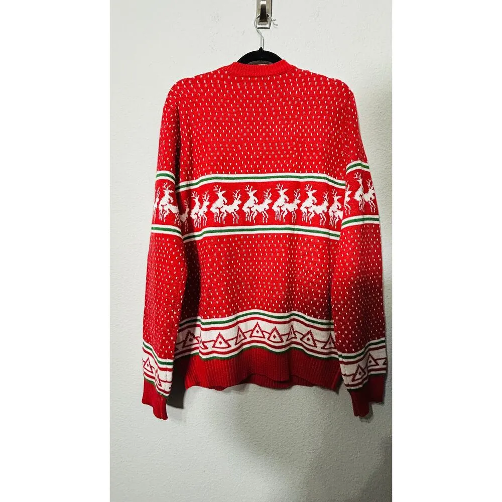 Tipsy Elves Ugly Christmas Reindeer Conga Line V-Neck Ugly Sweater Unisex XL-2XL - Image 3