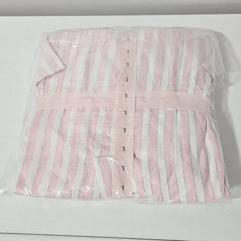Victoria's Secret Flannel Popover Long Pajama Set-Pink & White -Size L- 26926857 - Image 4