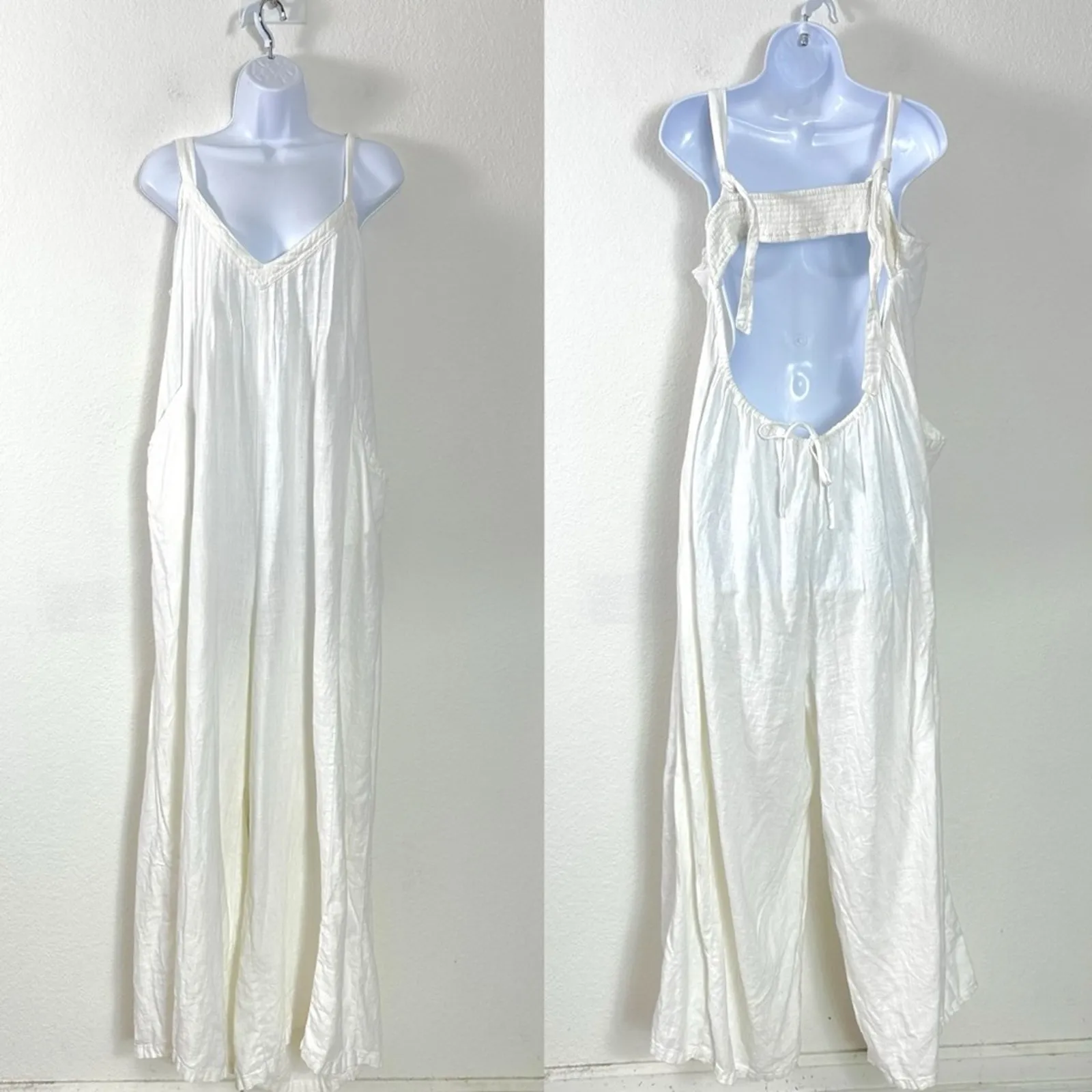 Free People Ethereal Drifting Dreams One Piece Jumpsuit White Medium Wide Leg - Image 5