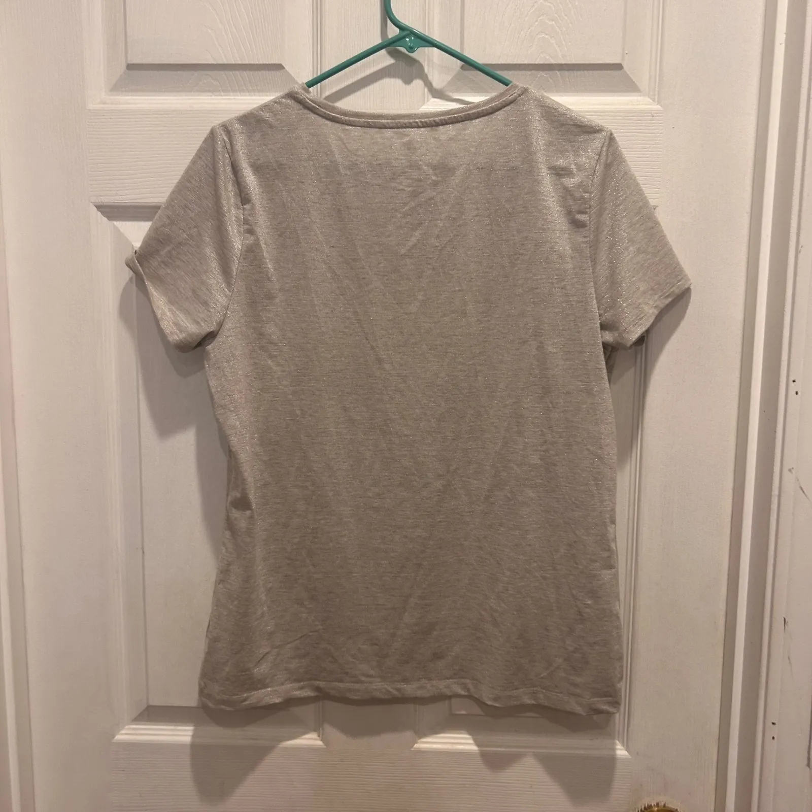 Talbots Women's‎ Size Large Gold Metallic Sparkle Knit Tee Shirt Nautical Party - Image 5