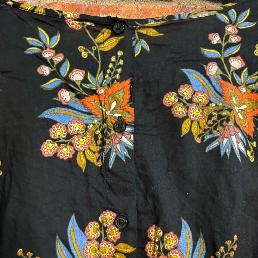 Loft womens boho hippie floral ballon sleeve peasant blouse black/blue M - Image 6