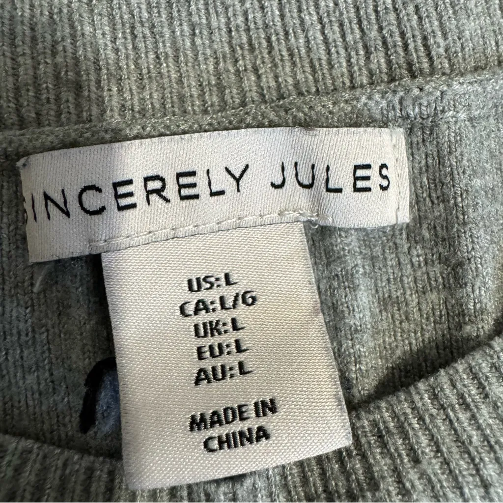 Sincerely Jules Women Luxury Gray Ribbed Short Sleeve Cozy Top Size‎ L Size L - Image 9