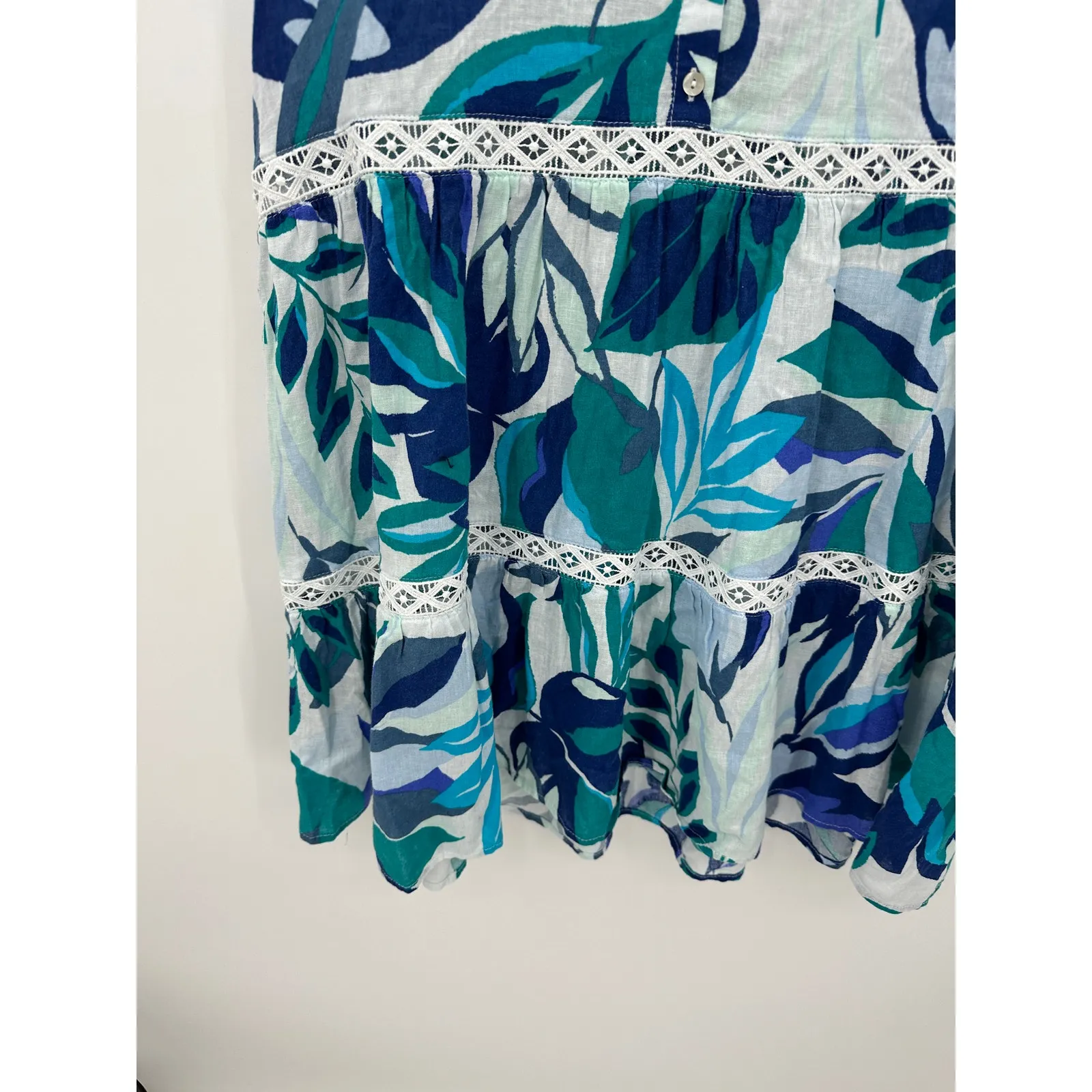 C&C California Womens Blue Tropical Mini Dress Size M Linen Blend Boho Resort - Image 3