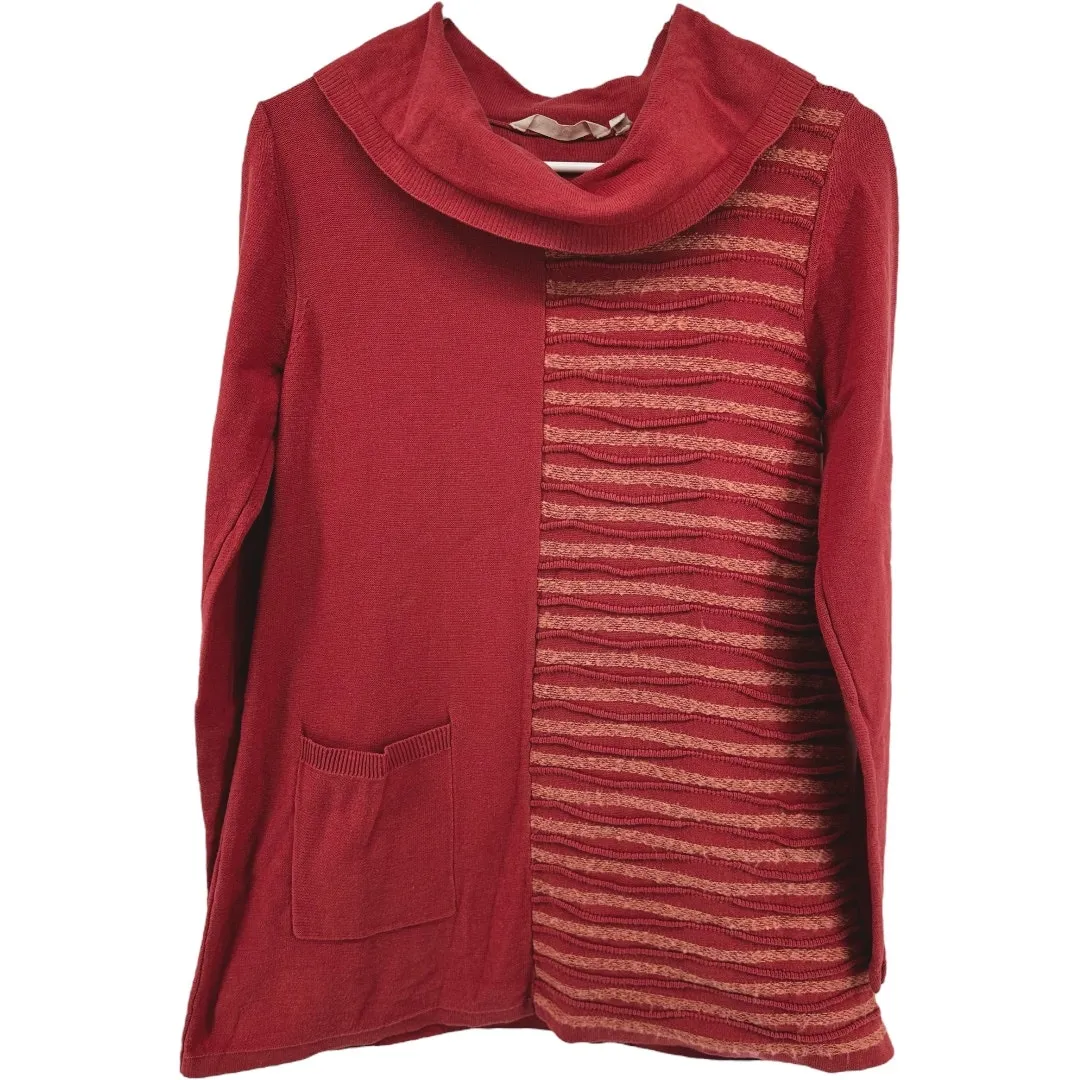 Soft Surroundings Lyrical Sweater Textured Cowl Neck Pocket Knit Salmon Rose S - Image 2