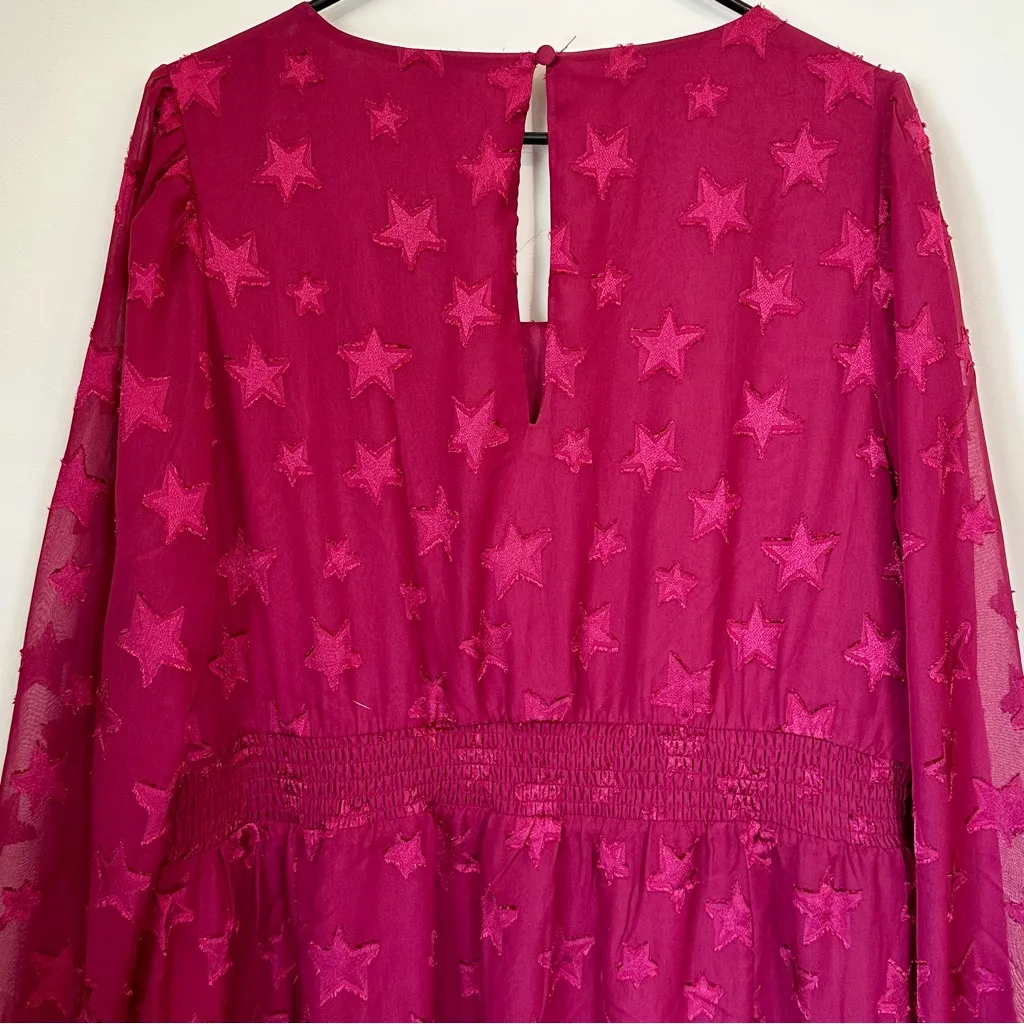 NWT Torrid Plus Burgundy Star Print Tiered Chiffon Midi Dress, Pockets - 1X - Image 8