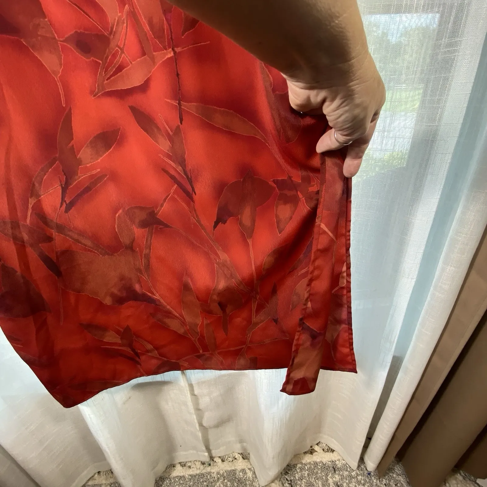 VTG Norton McNaughton Large Maxi Dress  90s Y2K Floral V-Neck Red Tropical Flowy - Image 3