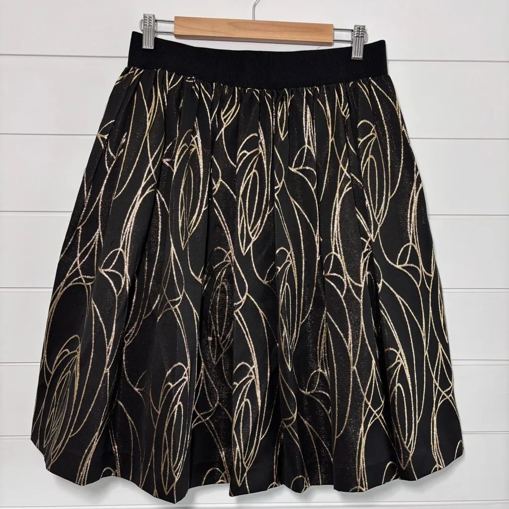 Milly New York Black And Metallic Gold Glitter Swirl Flare Skirt Size 12‎ - Image 3