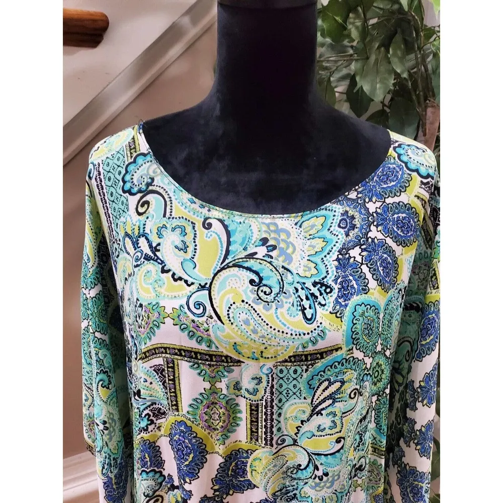 Slinky Brand Womens Multicolor Paisley Print Polyester Round Neck Blouse Size 3X - Image 4