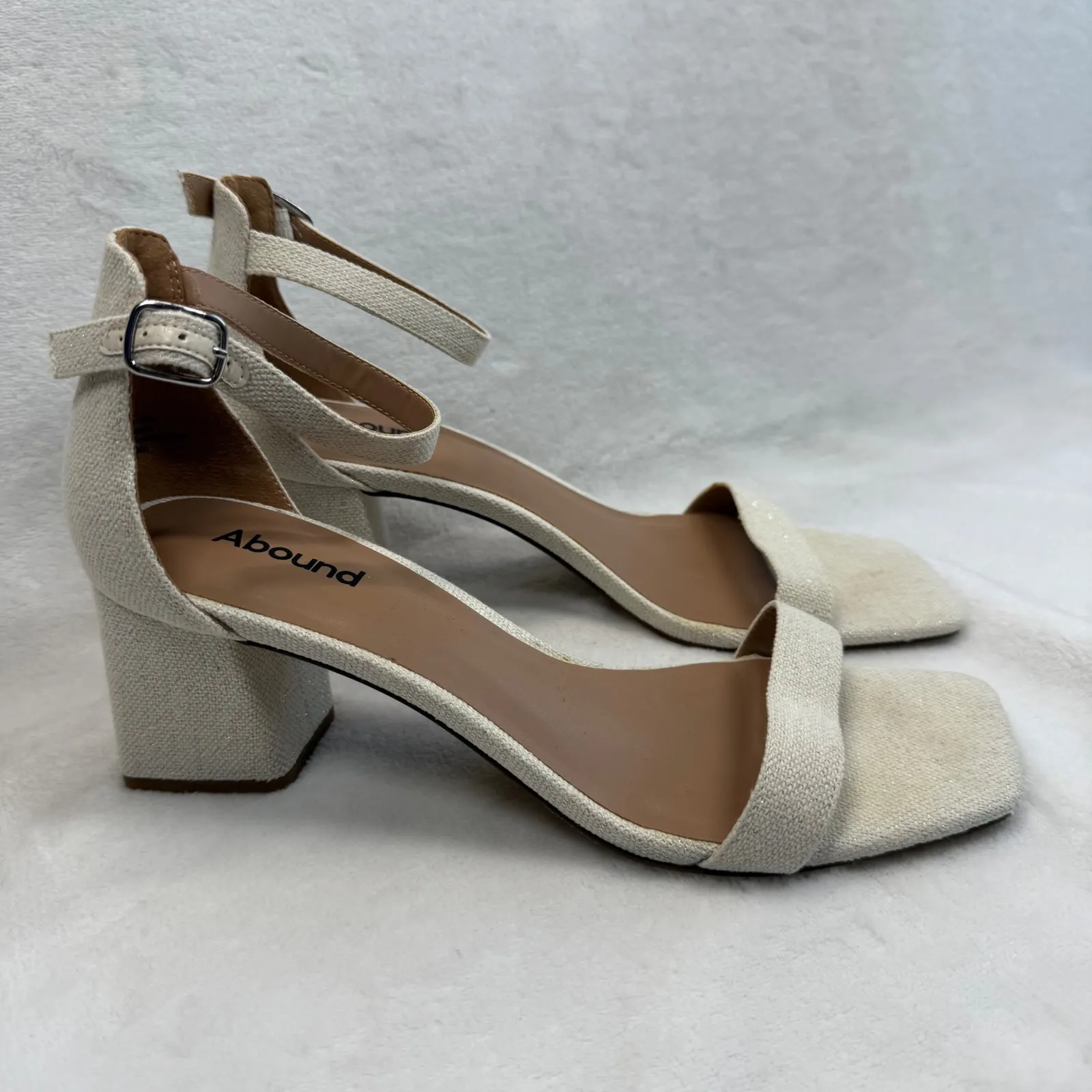 Abound Block Heel Sandals Finn Ankle Strap Square Toe Ivory Women's Size 9M‎ - Image 6