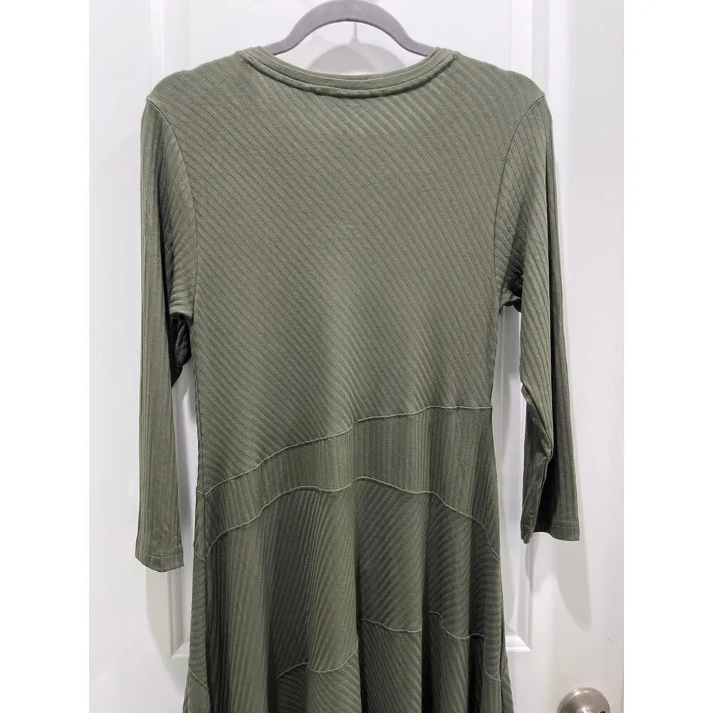 Soft Surroundings Jersey Long Sleeve Olive Green V-Neck Midi Dress Sz S - Image 5