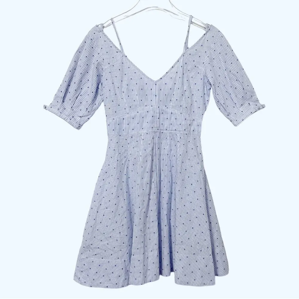 Derek Lam 10 Crosby Poplin Pinstripe Polka Dot Fit Flare‎ Dress Blue Size 2 - Image 6