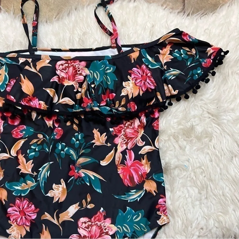 Women Off Shoulder Swimsuits High Waist Bathing Suits Ruffle L Pink Size L - Image 4