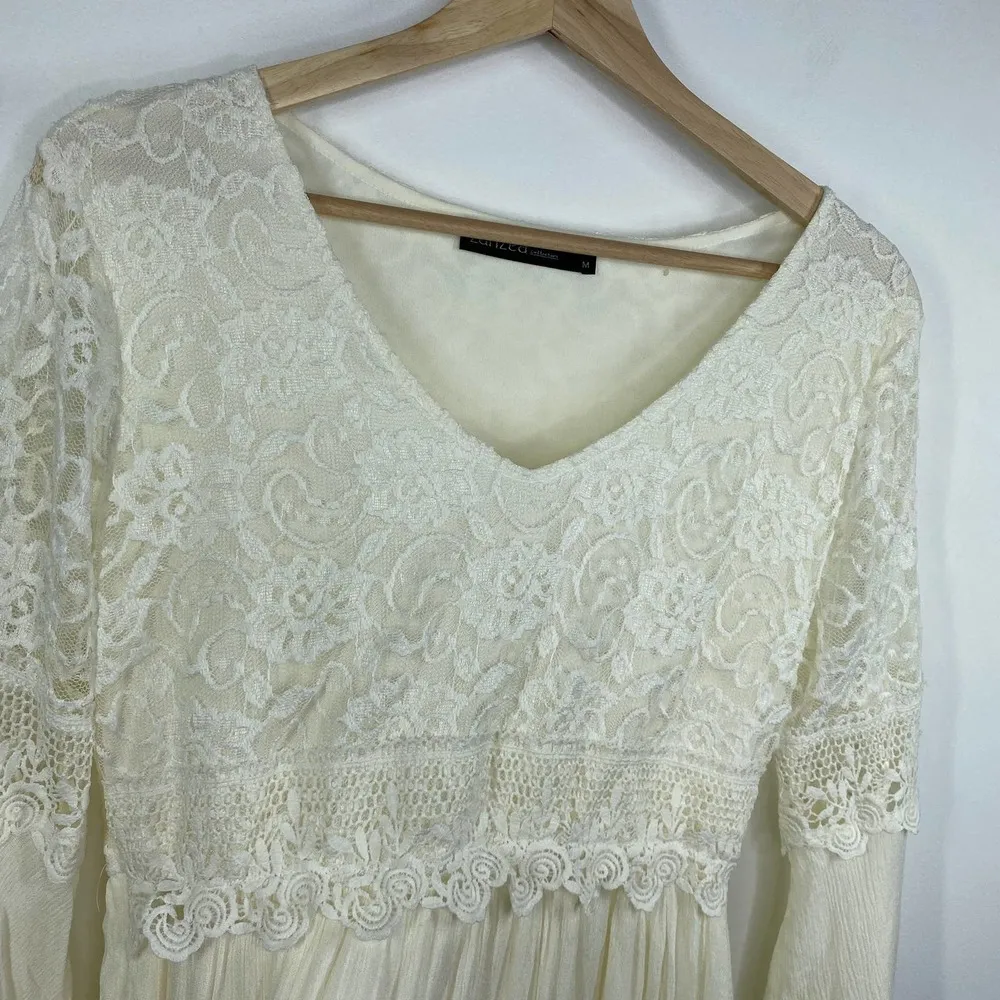Zanzea Collections Cream Off-White Lace Detail Mini Dress Women's Size Medium M - Image 7