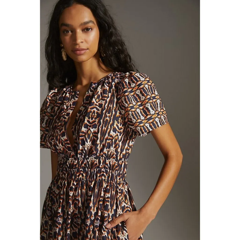 NWT Anthropologie Maeve Somerset Maxi in Orange Navy Print Cotton Dress L - Image 2