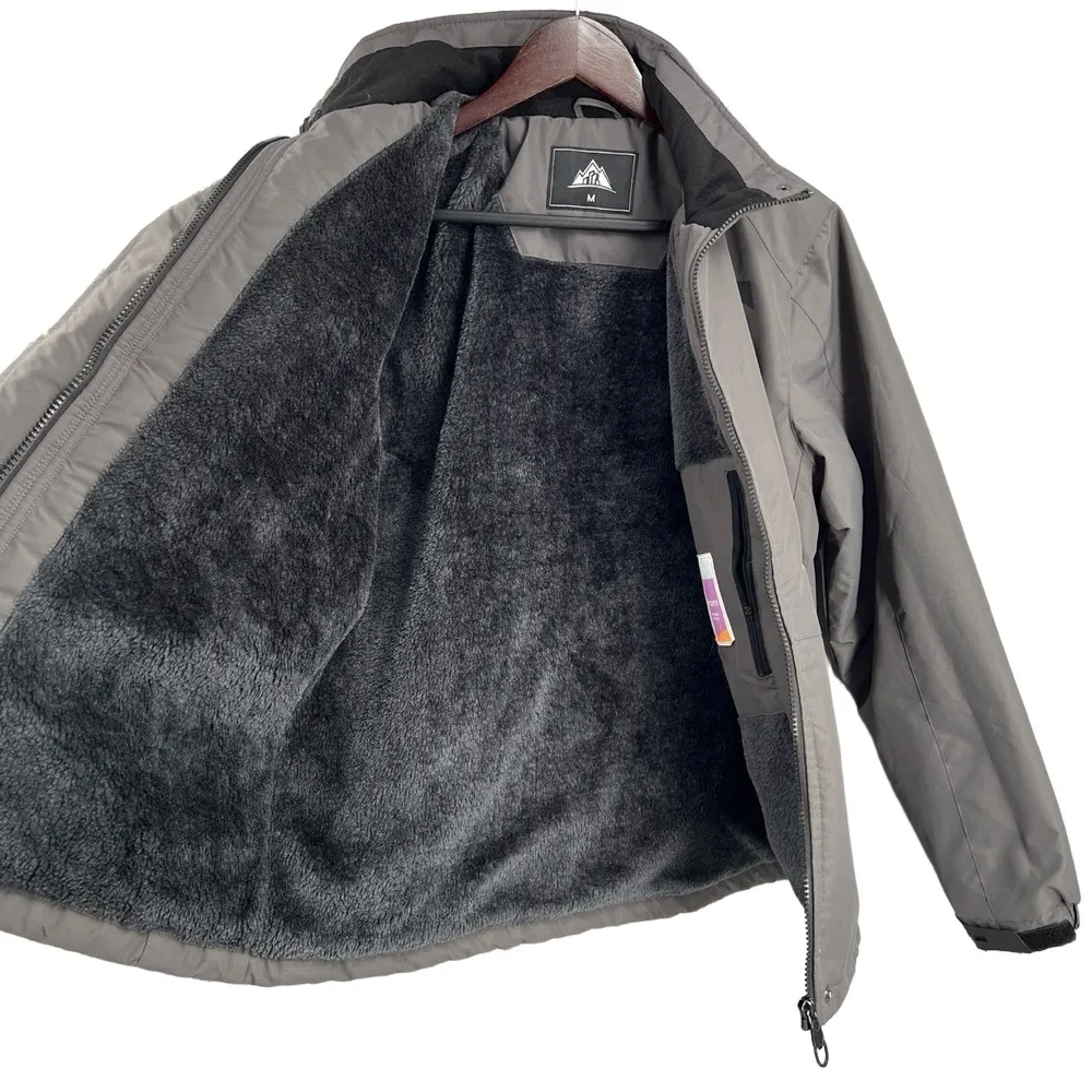 Moerdeng Womens Waterproof Ski Snow Jacket Windbreaker Gray Insulated Zip Med - Image 4