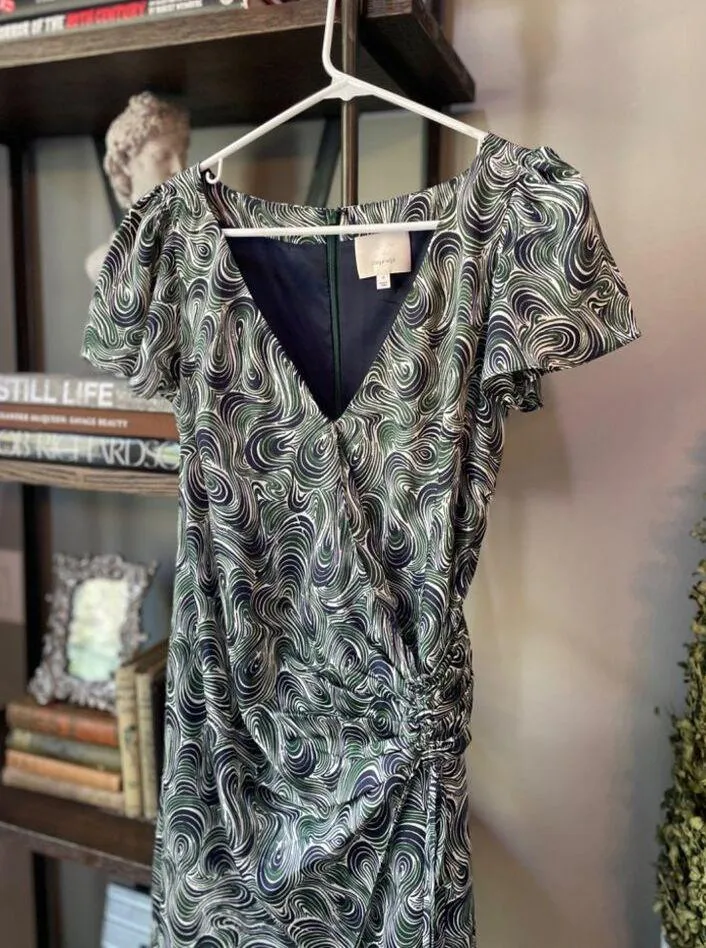 Cinq a Sept Kacydie Geometric Faux Wrap Midi Dress Dark Emerald Multi Womens 6 - Image 8