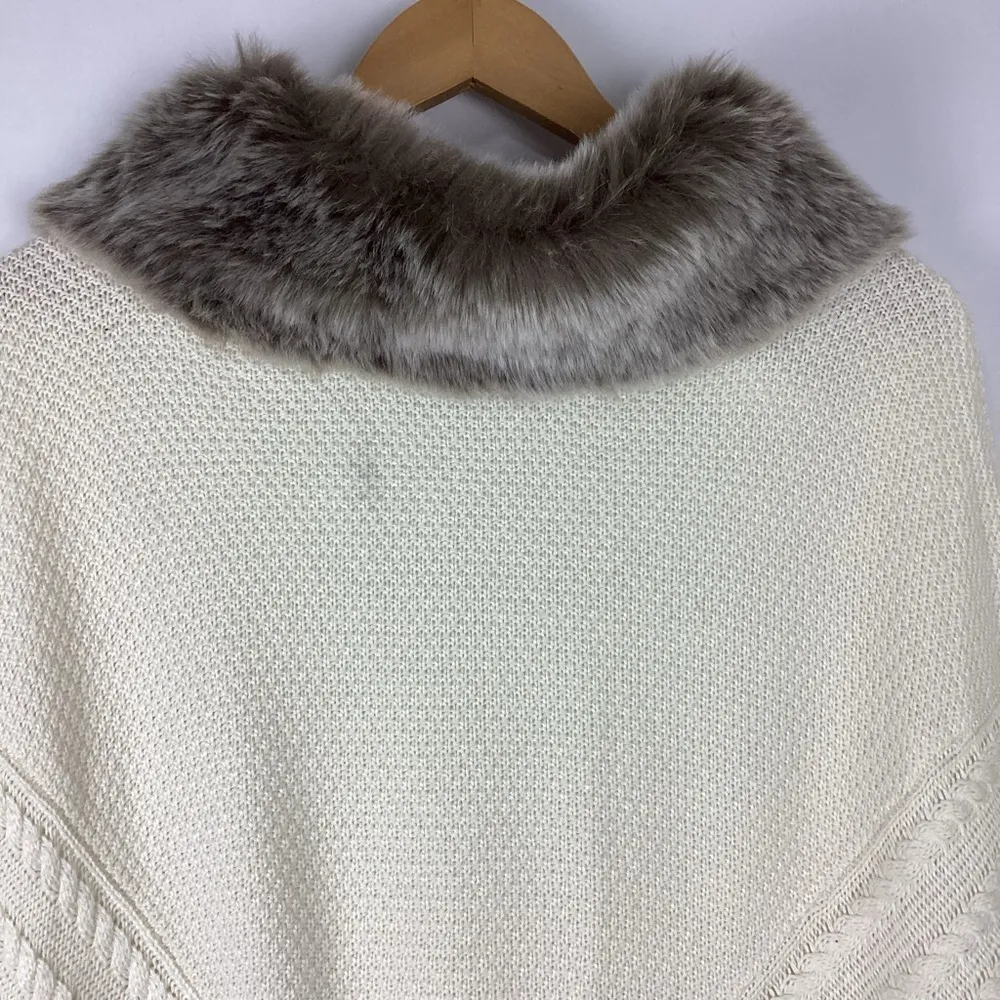 Talbots Faux Fur Knit Poncho Medium NEW - Image 3