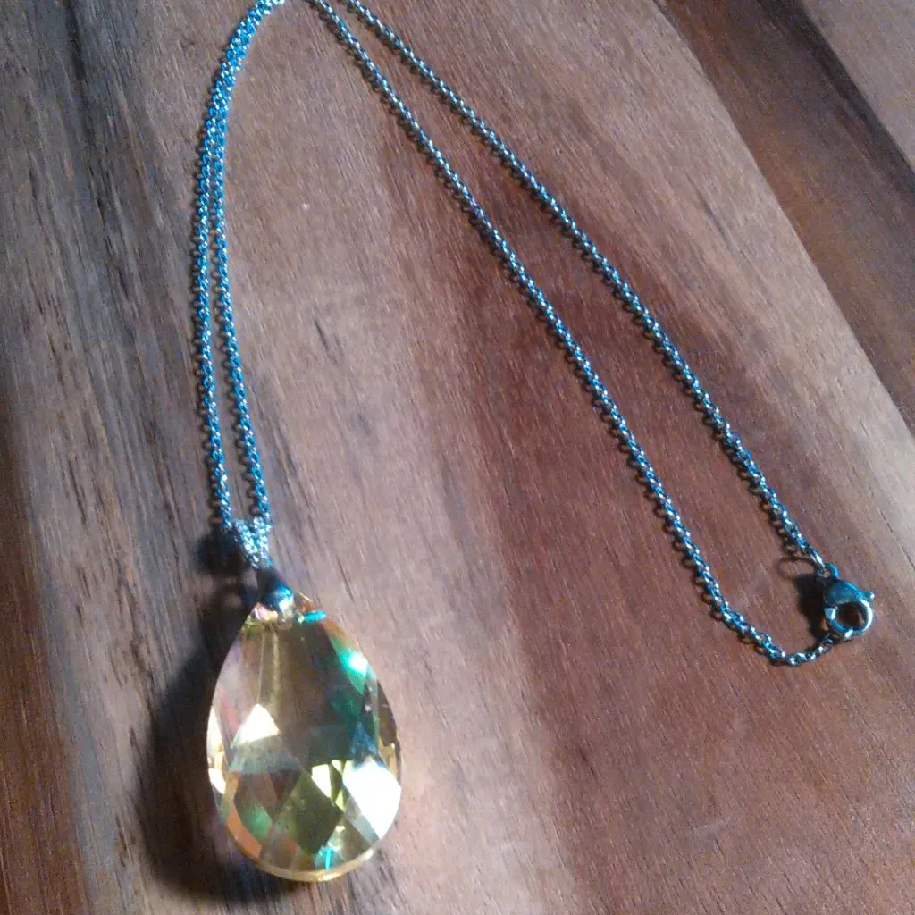 Simulated Yellow Topaz Sterling Silver Pendant With Stainless Steel Chain - Image 3