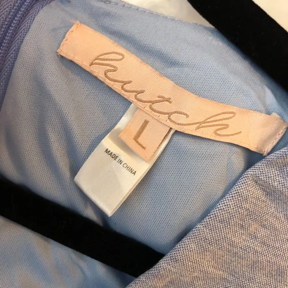 Hutch Womens Midi Dress Smocked Waist Puff Short Sleeve V-Neck Zip Back Blue L - Image 4