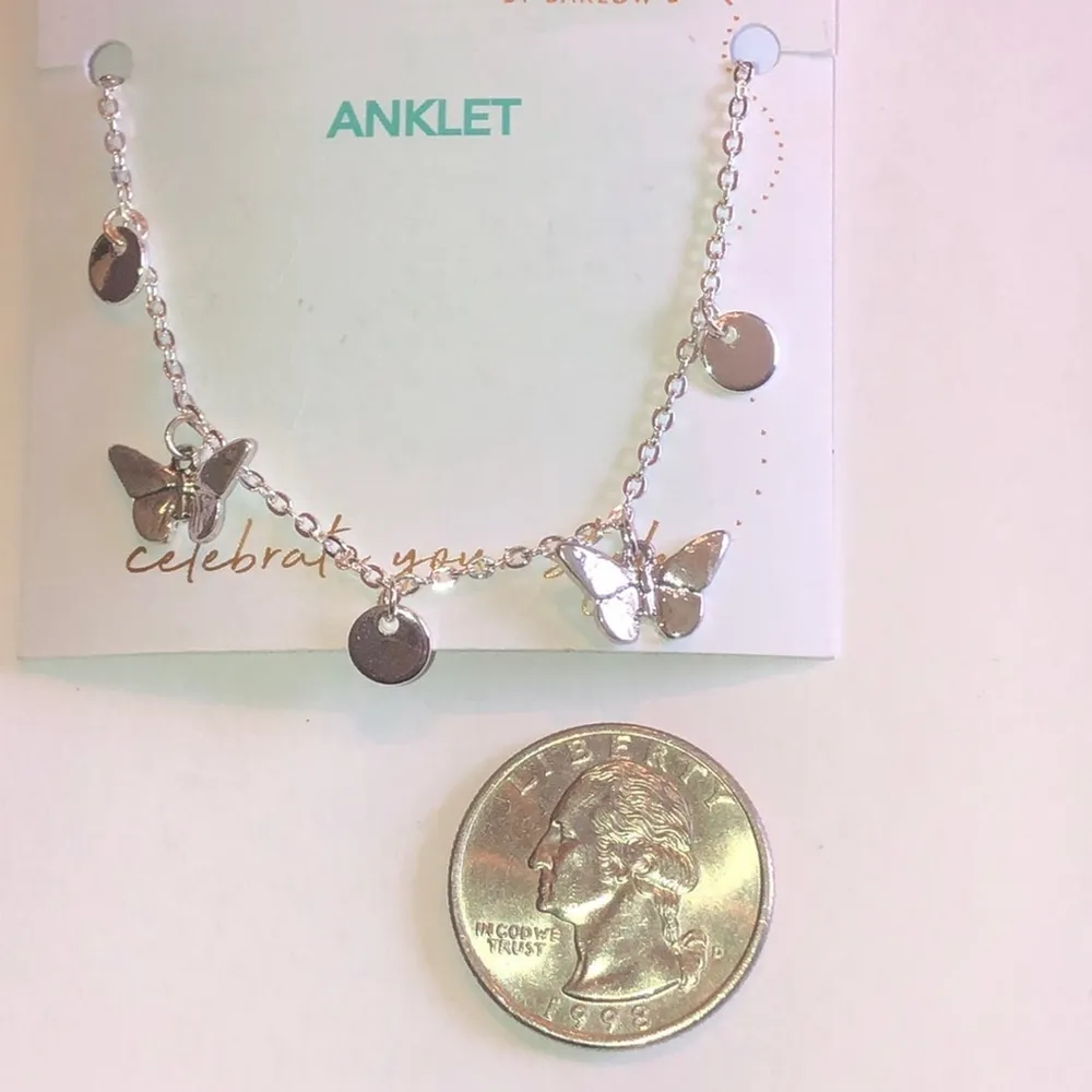 Periwinkle by Barlow Silver Tone Dangling Butterfly Boho Ankle Bracelet - Image 4