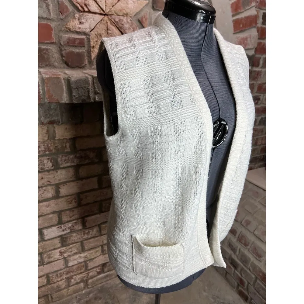 Milrank Sweater vest geometric textured cream pockets Size L - Image 8