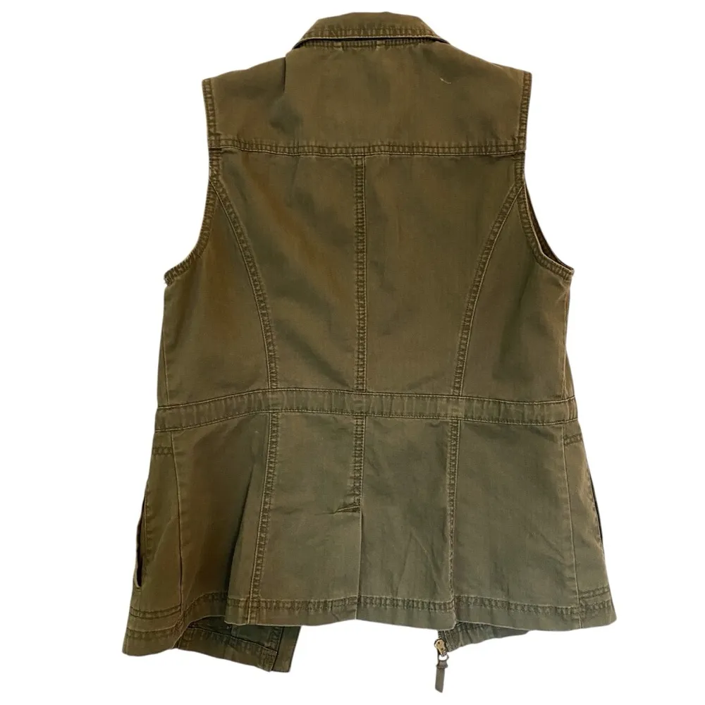 A New Day Olive Green Sleeveless Cargo Utility Zippered Vest Size Small - Image 2