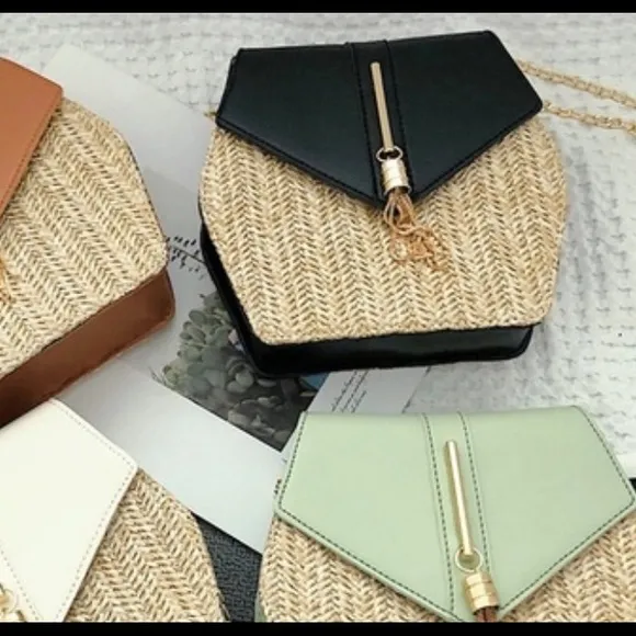 Chic Rattan Hexagon Crossbody Shoulder Bag - Image 4