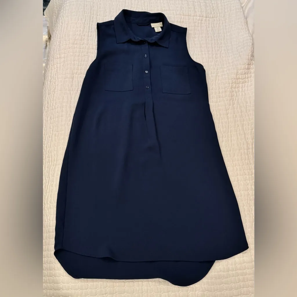 Adrienne Vittadini Clean Girl Quiet Luxury Classic Sleeveless Collar Shirt Dress - Image 3