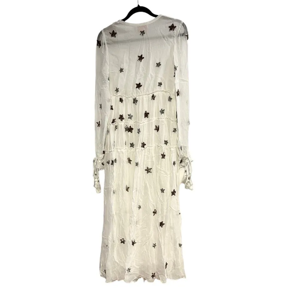 Rococo Sand White Sequin Star Tiered Maxi Dress Size XS - Image 4