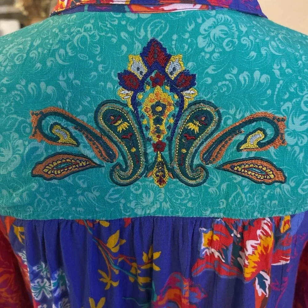 Soft Surroundings Size S Hermosa Tunic Button Up Top Blouse Shirt Art Floral - Image 3