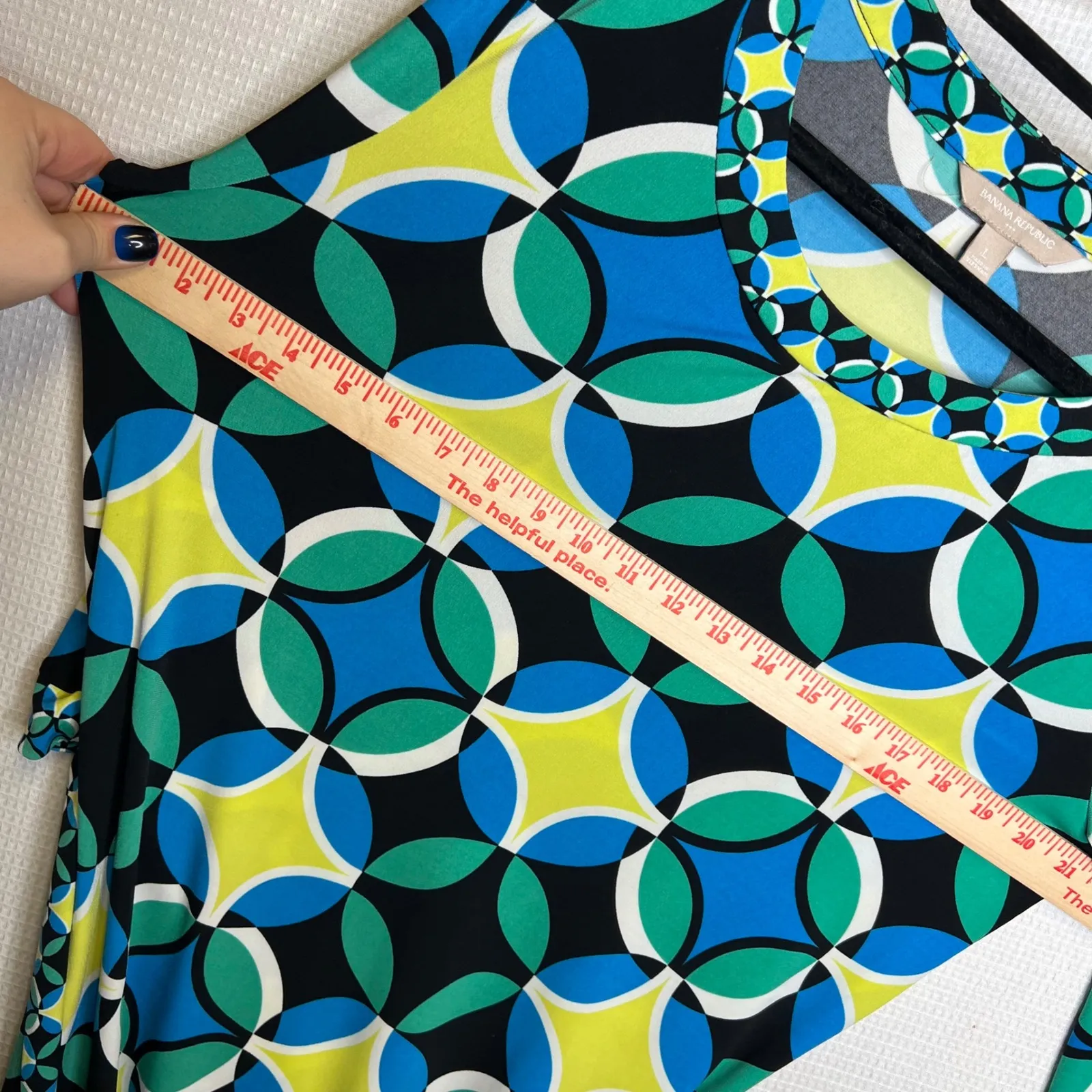 Banana Republic Womens Geometric Print 34 Sleeve Tie Waist Dress Size L - Image 7