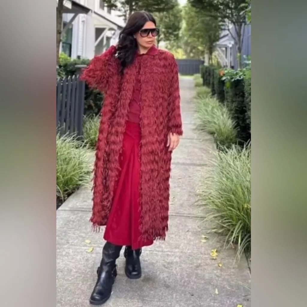 ZARA Limited Edition Bloggers Favorite Red Fringe Statement Coat Jacket Sz M NEW - Image 9