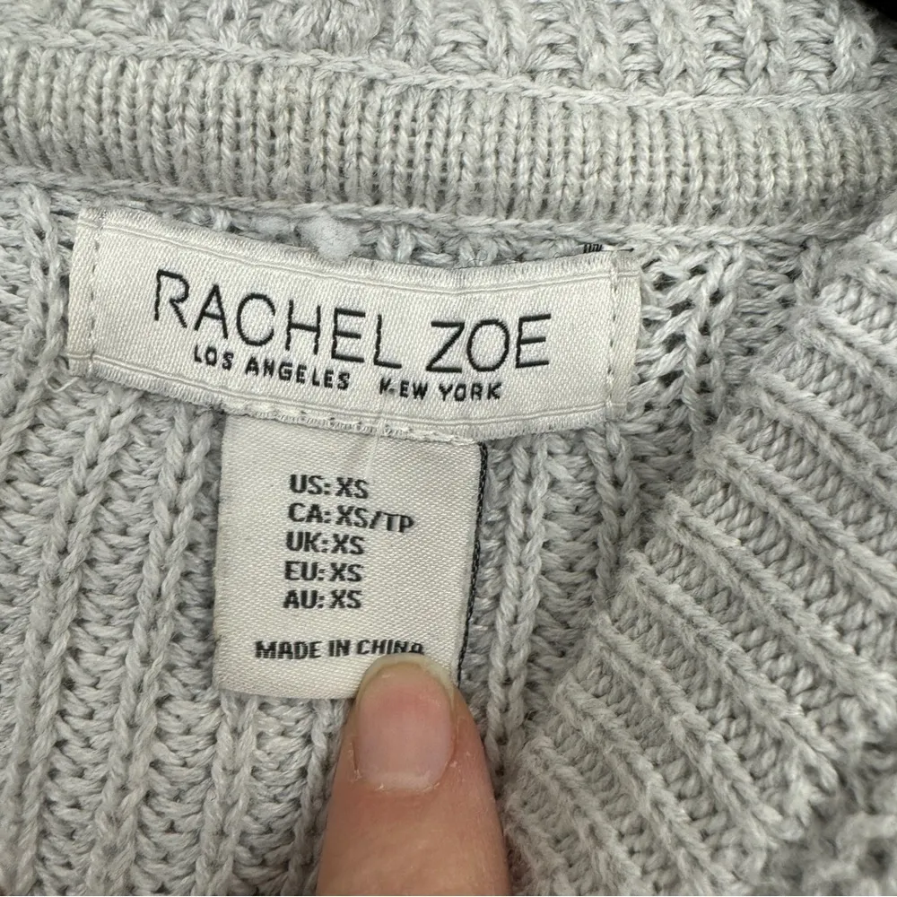 Rachel Zoe Grey Knit Pullover Hoodie Sweater Womens XS Henley Preppy Cozy Casual - Image 7