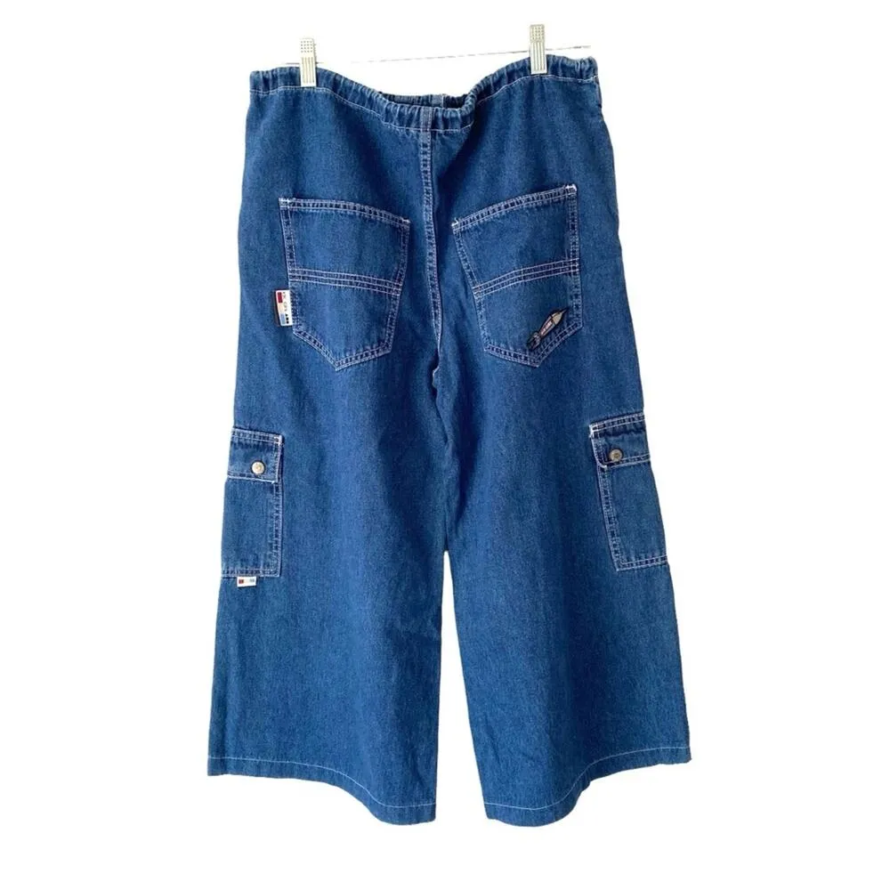 KIK Girl Drawcord Wide Leg 90s Rave Jean Crop Jeans small medium Blue Size 12 - Image 5
