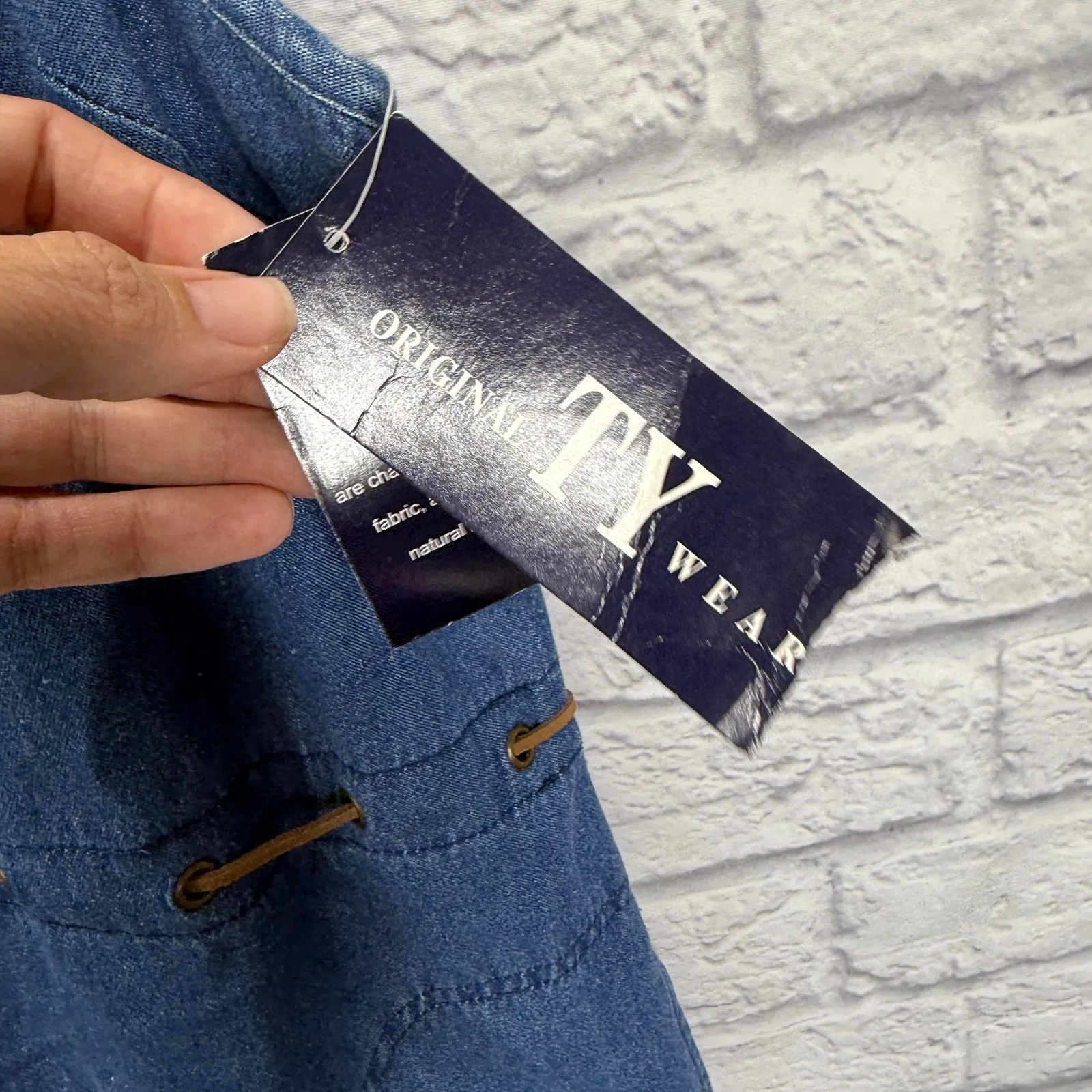 Vintage Original TY Wear Sleeveless Denim Dress Size 18 Midi Jumper Tie Belt New Blue - Image 5