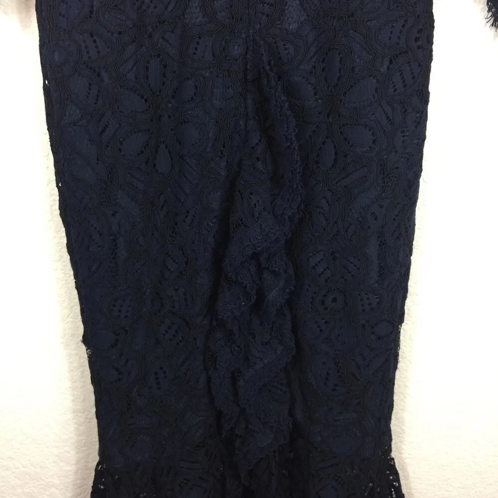 Alexis Nadege Blue Crochet Lace Midi Dress Small Cocktail Mermaid Wedding - Image 7