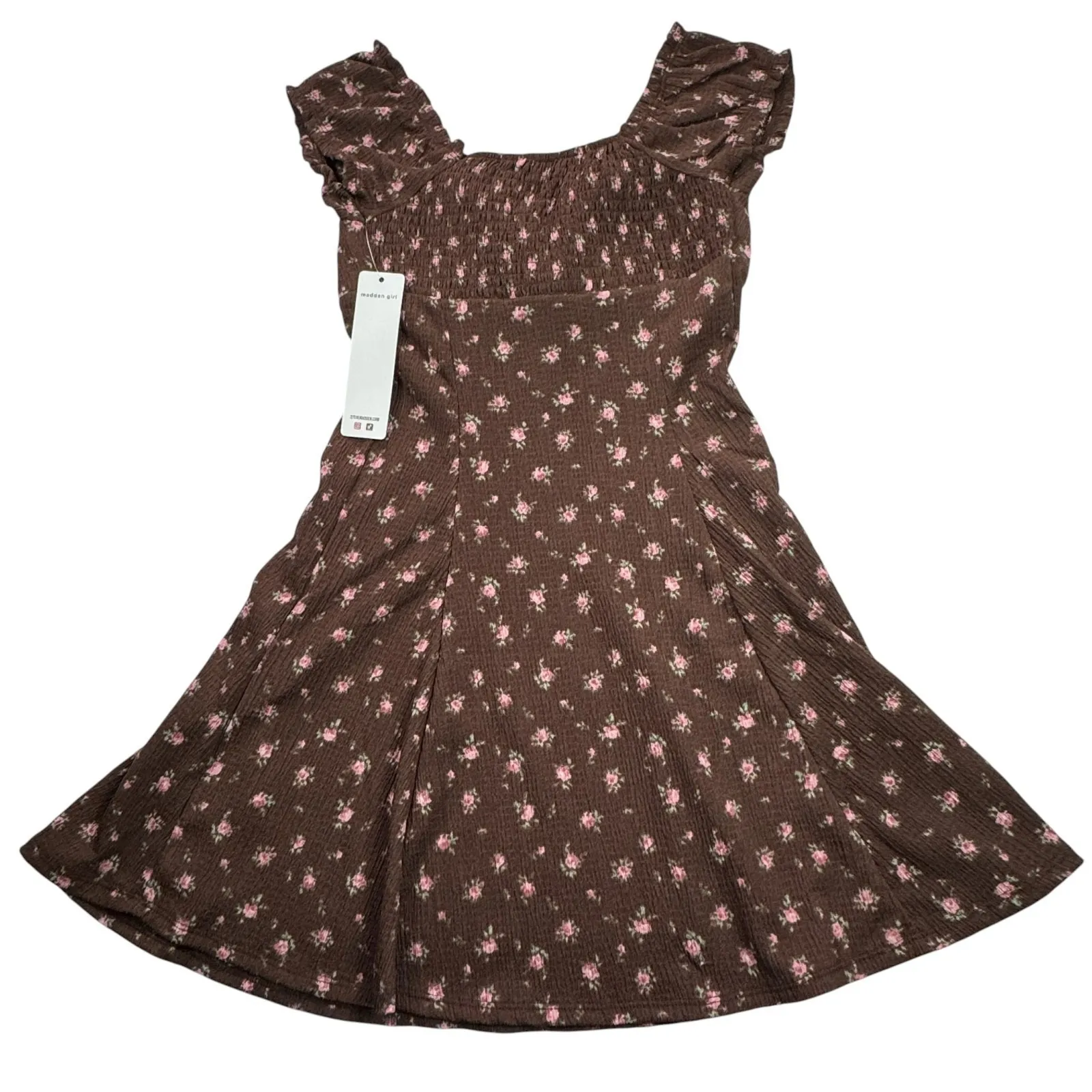 NEW Madden Girl Brown Pink Floral Fit and Flare Dress Juniors Small Cottagecore - Image 2