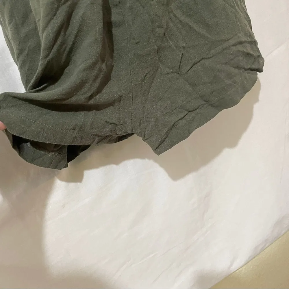 Amaryllis Olive Green Linen Blend Romper with Pockets - Size Large - Image 7