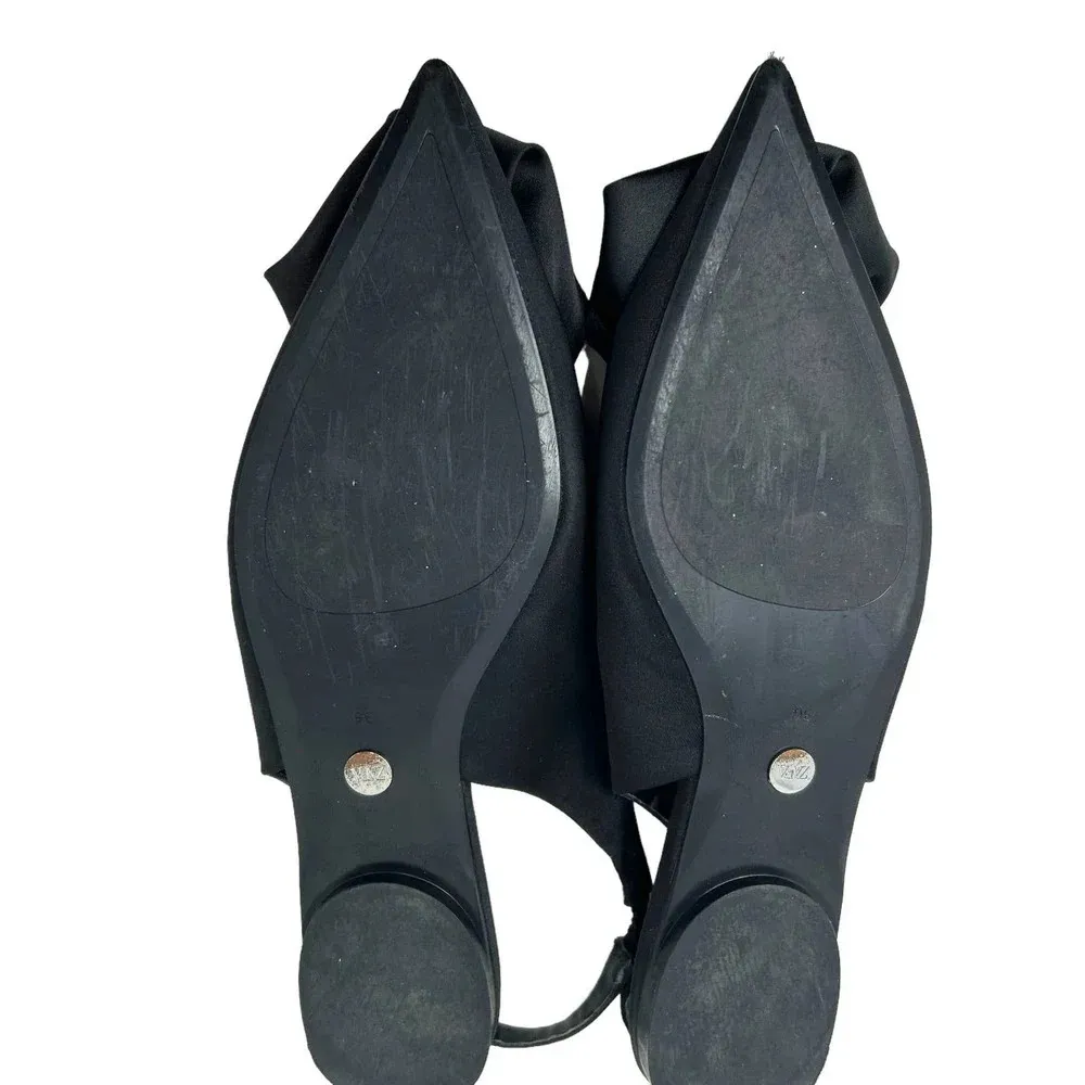 Zara Straple Flat Shoes with Flowers Black Satin Rosette‎ Size 36 US 5 - Image 7