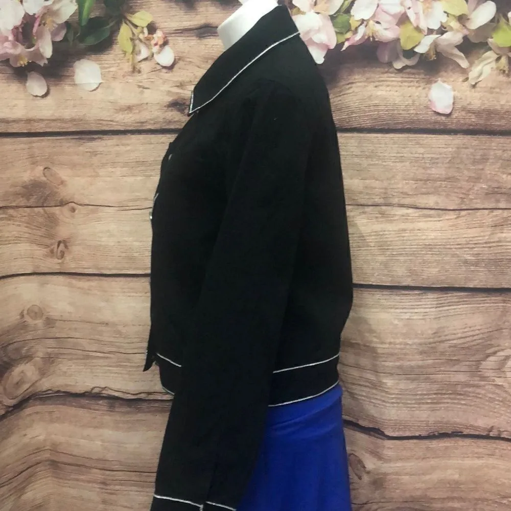 Faux diamond button long sleeve jacket in black - Image 5