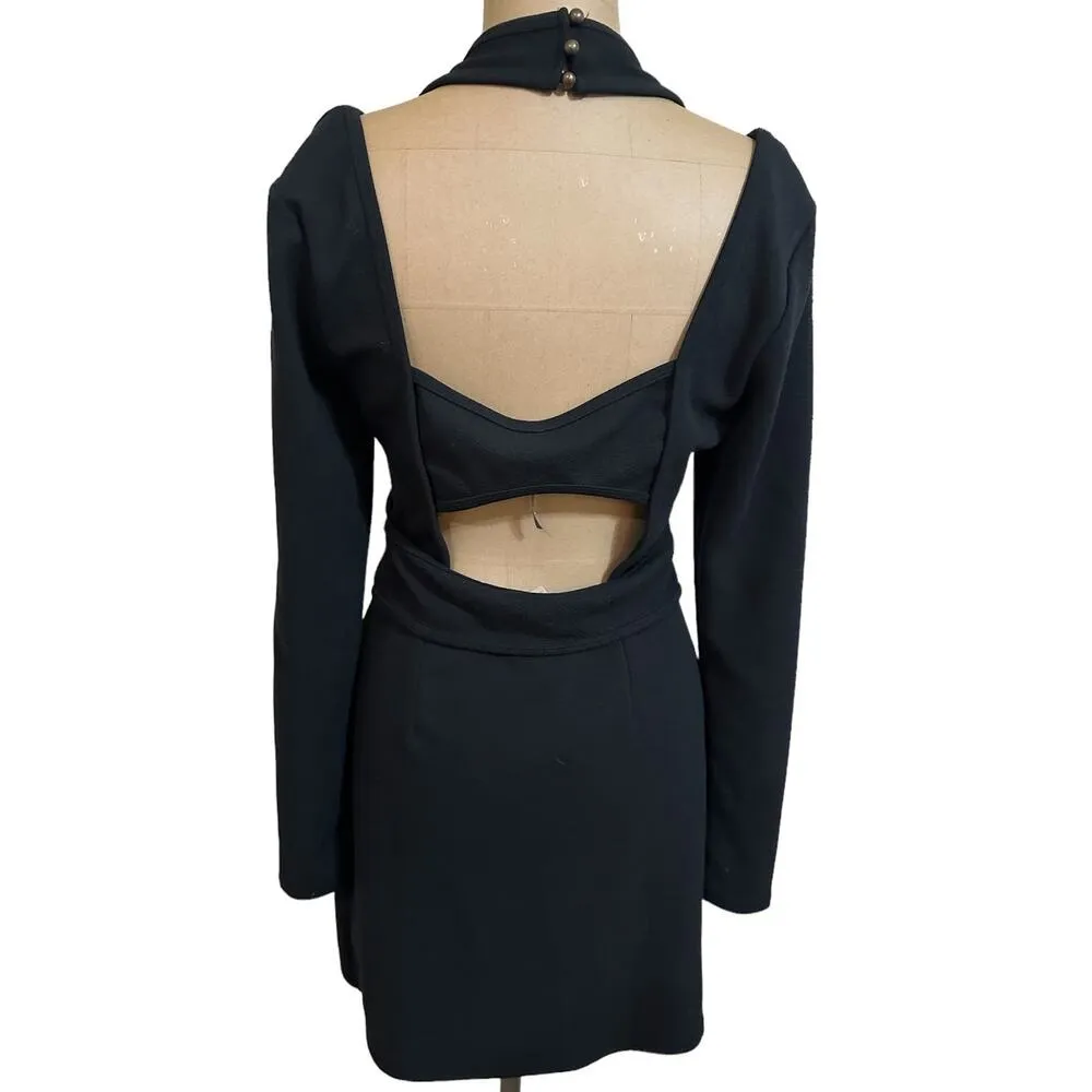 Anthropologie NWT Long Sleeve Black Cut Out Back Mini Dress size Medium - Image 7