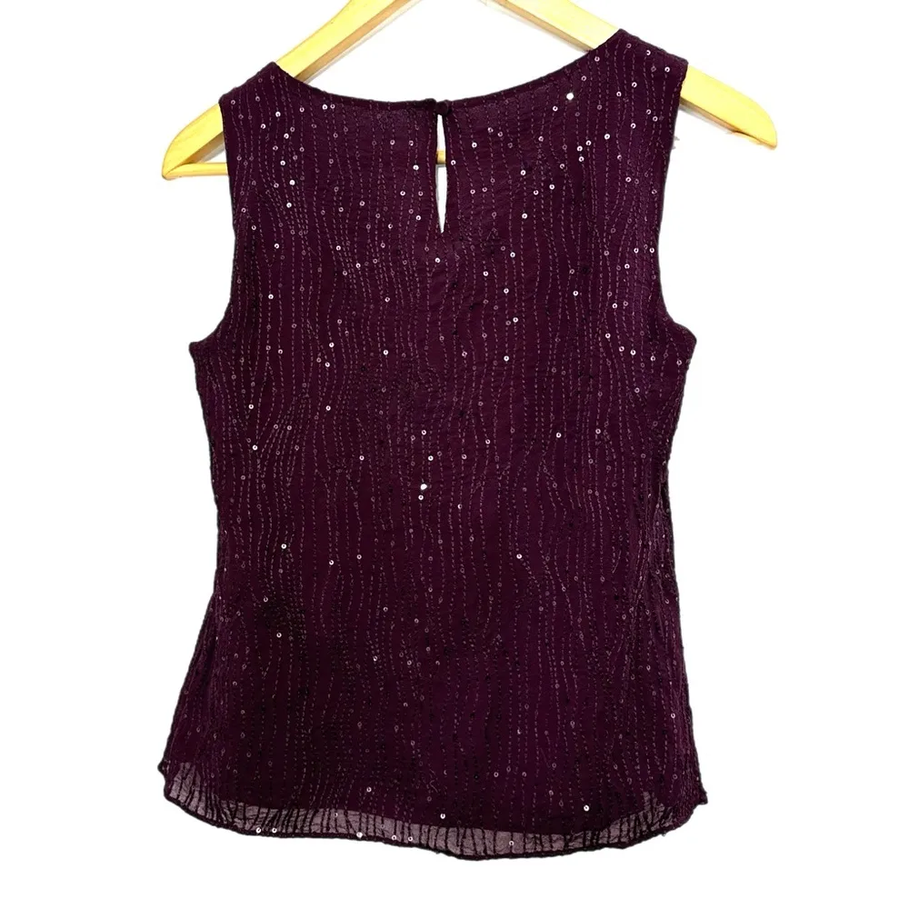 Talbots 100% Silk Sleeveless Blouse Embroidery Sequins Plum Purple Sz 6 Top - Image 10