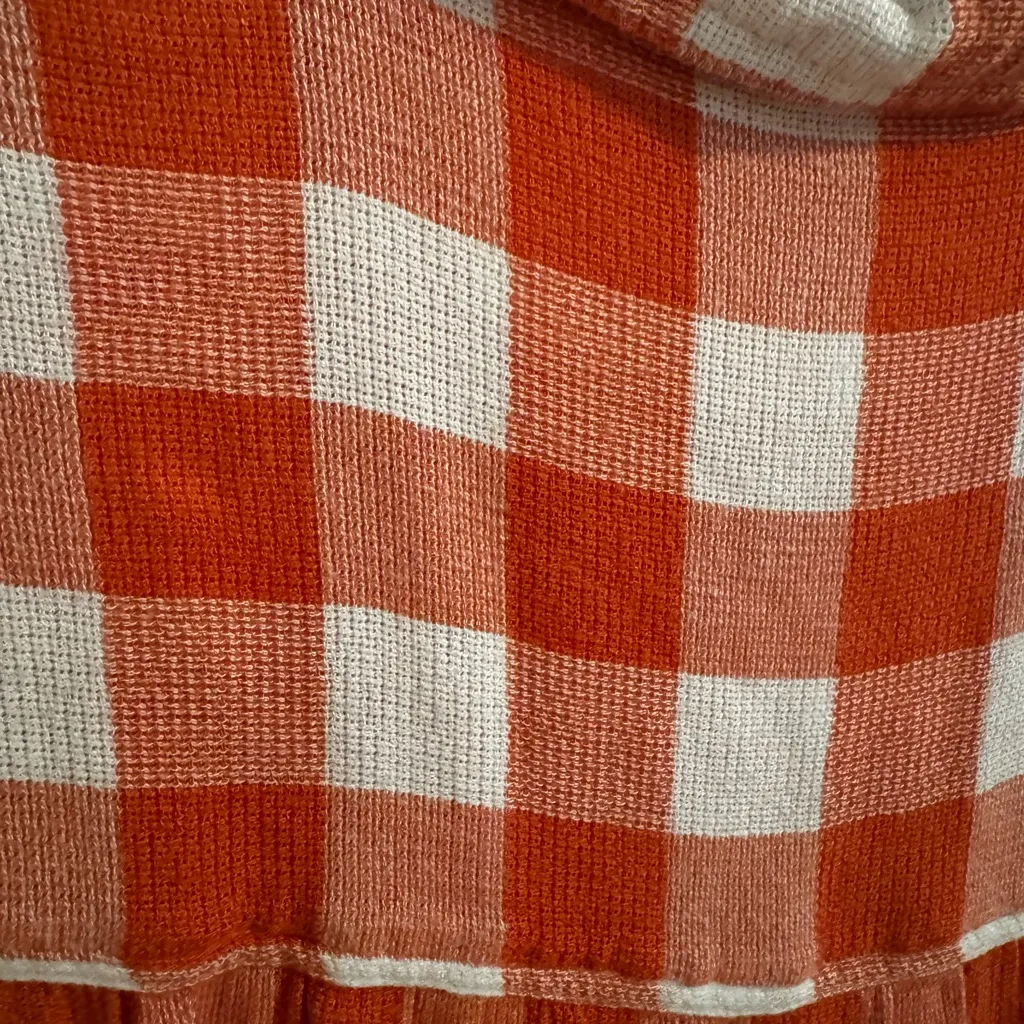 Beach Lunch Lounge Fringe Button Polo Tank Top Orange Plaid Country Size XL - Image 8